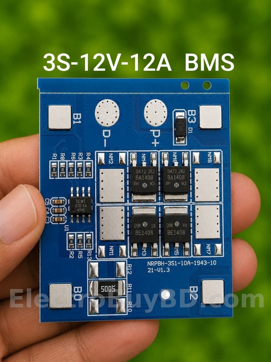 3S 12V 12A BMS | 18650 Lithium Battery Protection Board | 11.1V–12.6V | Balanced | Anti-Overcharge & Over-Discharge Protection BMS